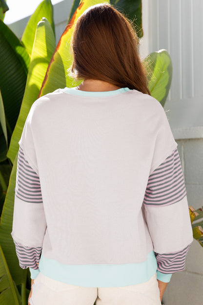 Parchment Striped Colorblock Patchwork Drop Shoulder Sweatshirt