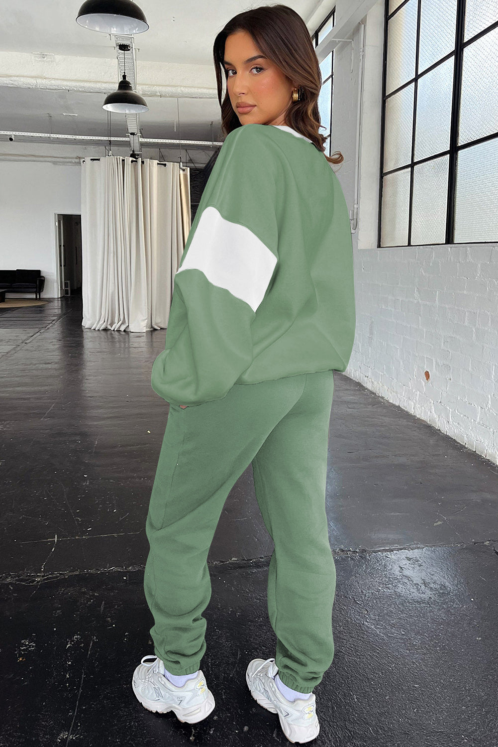 Navy Blue Drop Shoulder Loose Sweatshirt and Joggers Active Set