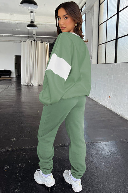 Navy Blue Drop Shoulder Loose Sweatshirt and Joggers Active Set