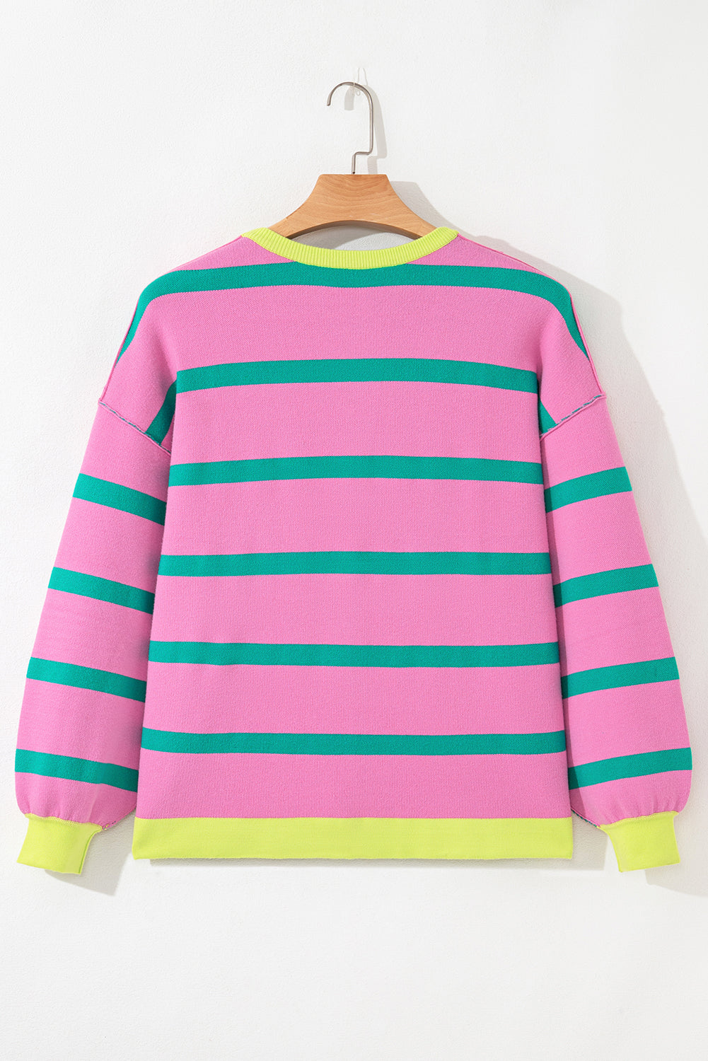 Pink Stripe Colorblock Drop Shoulder Buttoned Loose Cardigan