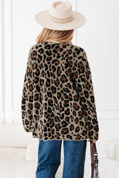 Brown Leopard Open Casual Cardigan