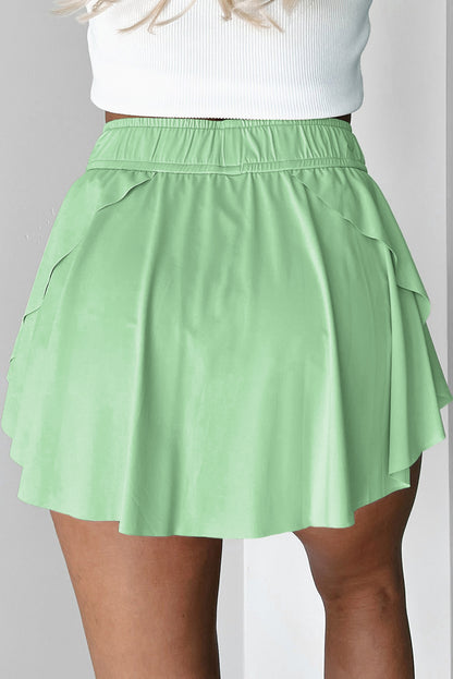 Black Drawstring Elastic Waistband Lined Tennis Skorts