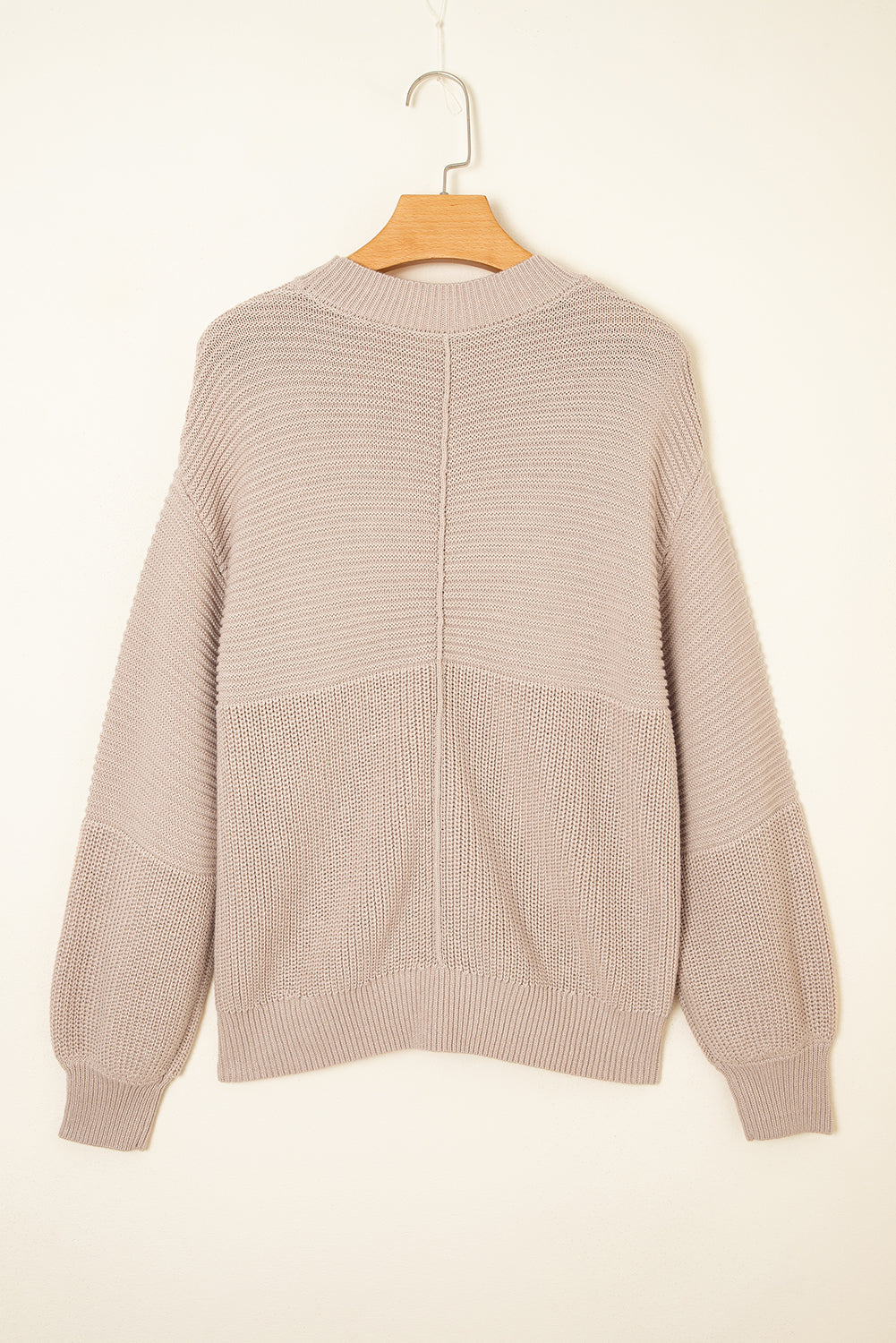 Parchment Mixed Texture Patchwork Knitted Puff Sleeve Sweater