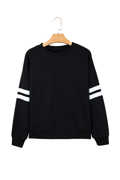 Navy Blue Varsity Striped Detail Drop Shoulder Oversized Sweatshirt