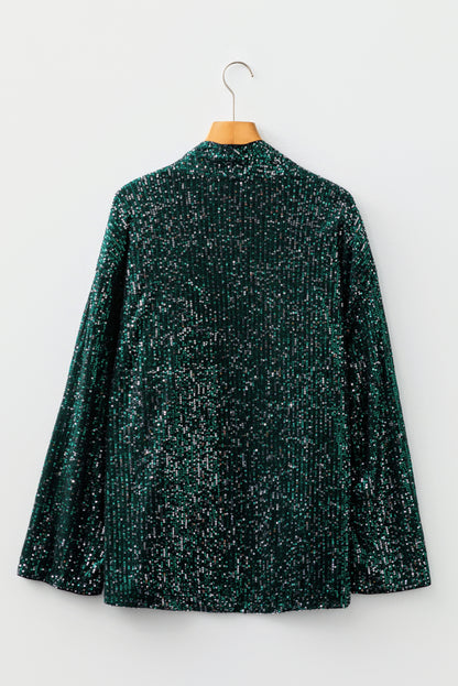 Evergreen Glitter Sequin Open Front Long Sleeve Top