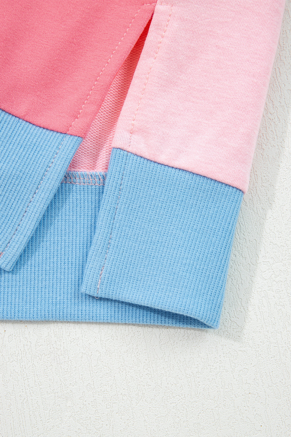 Light Pink Floral Colorblock Patchwork Chest Pocket Notched Neck Long Sleeve Top