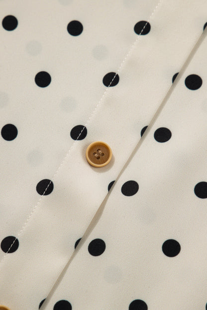Apricot Plus Size Polka Dot Print Button Detail Short Sleeve Babydoll Blouse