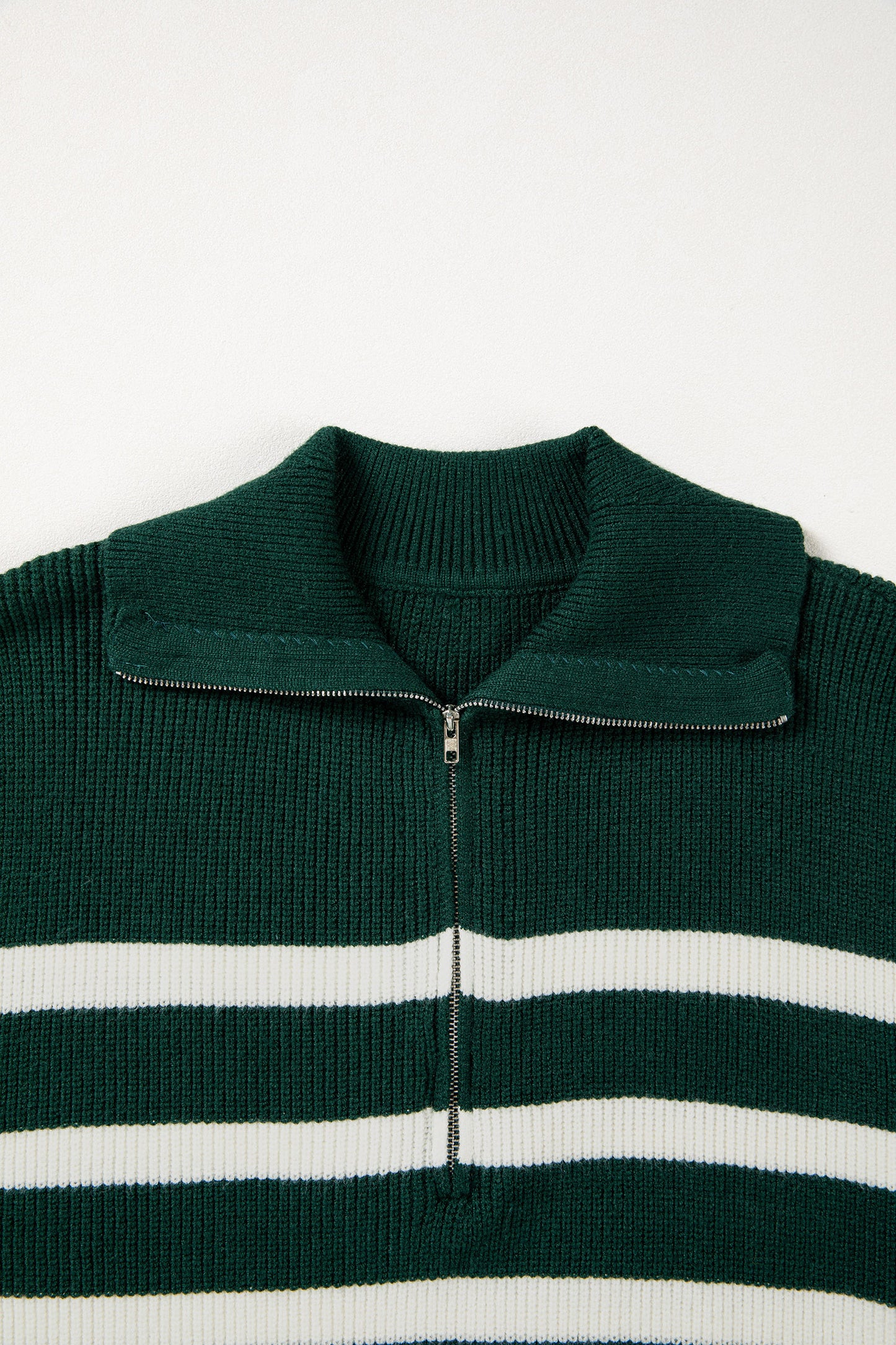 Blackish Green Ribbed Half Zip Collared Sweater Vest