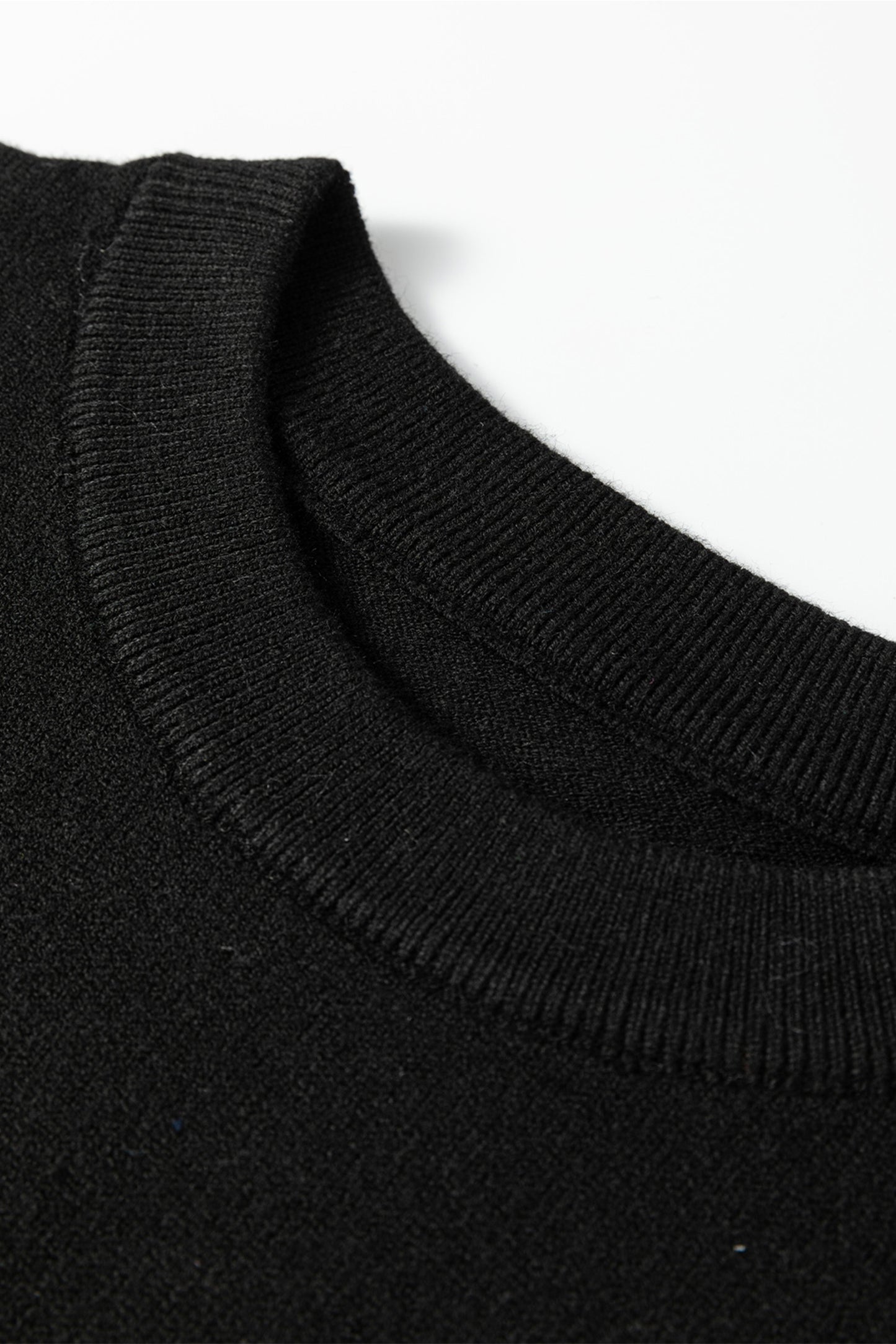 Black Solid Color Crew Neck Knit Cap Sleeve Sweater