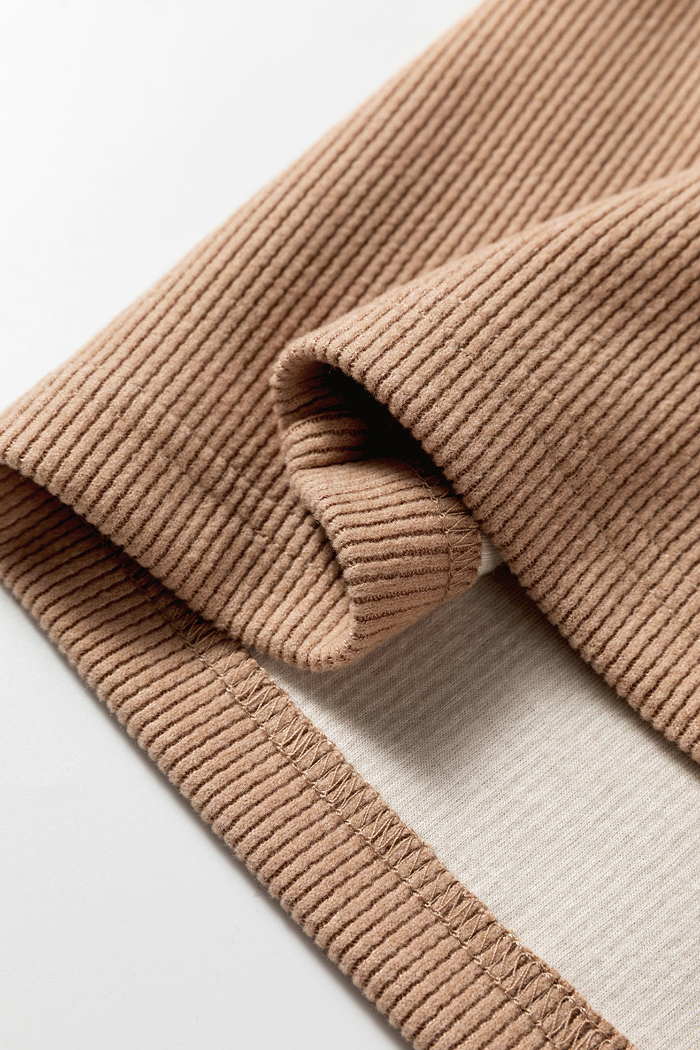 Rose Tan Lace Drawstring Pullover Hoodie and High Waist Pants Corduroy Suit