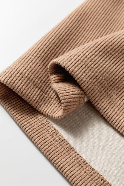 Rose Tan Lace Drawstring Pullover Hoodie and High Waist Pants Corduroy Suit