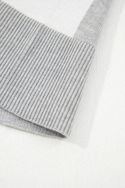 Gray Plus Size Checkered Pattern Button Polo Collar Split Sweater