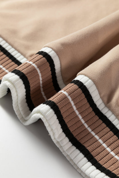 Parchment Varsity Contrast Striped Trim V Neck Sweatshirt