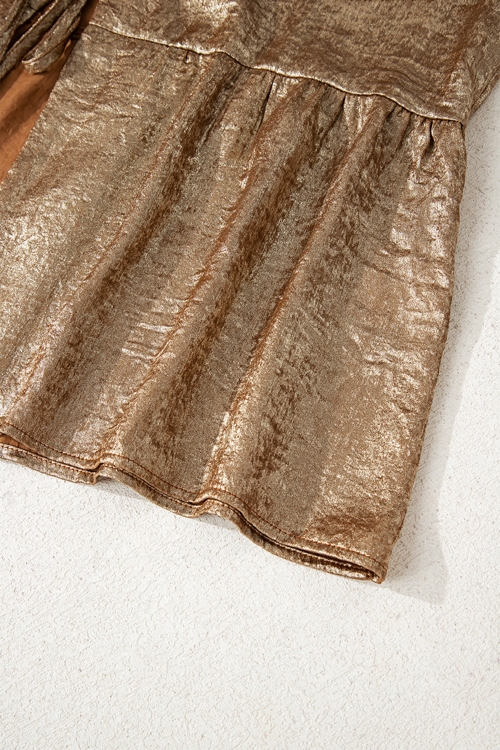 Gold Metallic Tied Front Babydoll Blouse