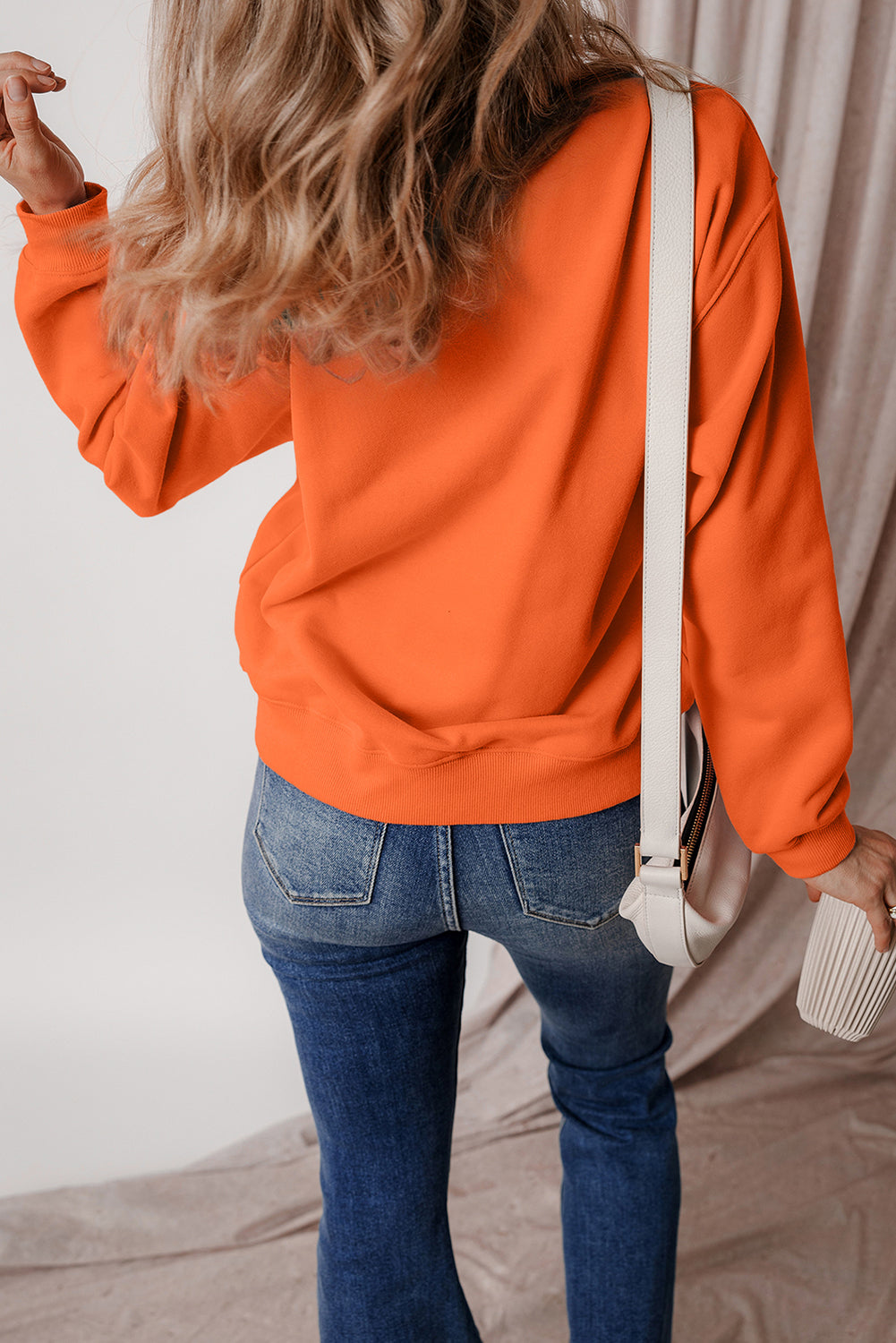 Smoke Green Solid Fleece Lined Drop Shoulder Terry Sweatshirt