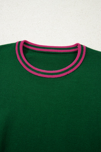 Blackish Green Floral Patchwork Shirred Cuff Puff Sleeve Sweater