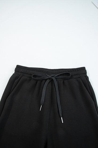 Black Zip Collar Long Sleeve Top Drawstring Pants Set