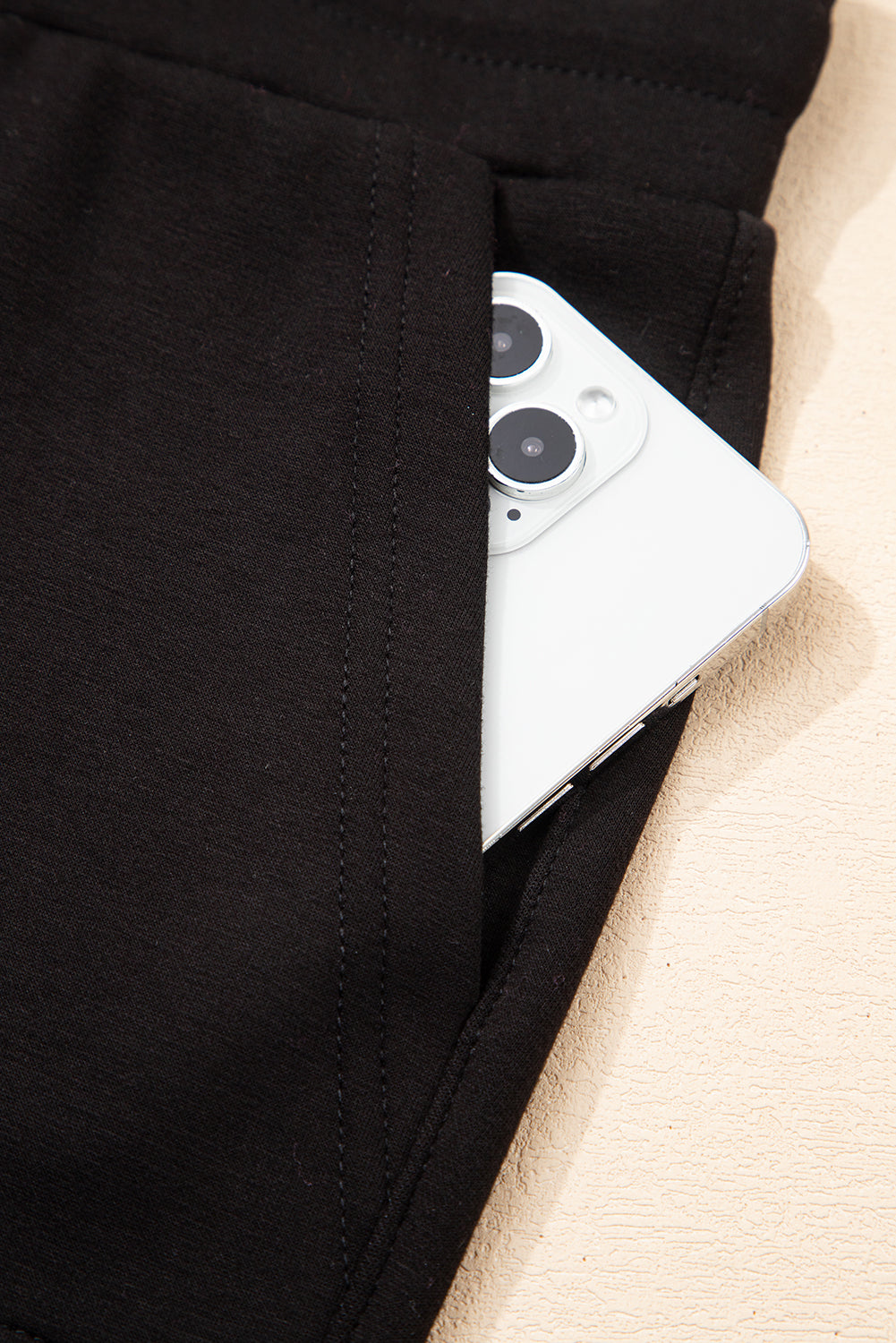 Black Exposed Seam Detail Skinny Drawstring Jogger Pants