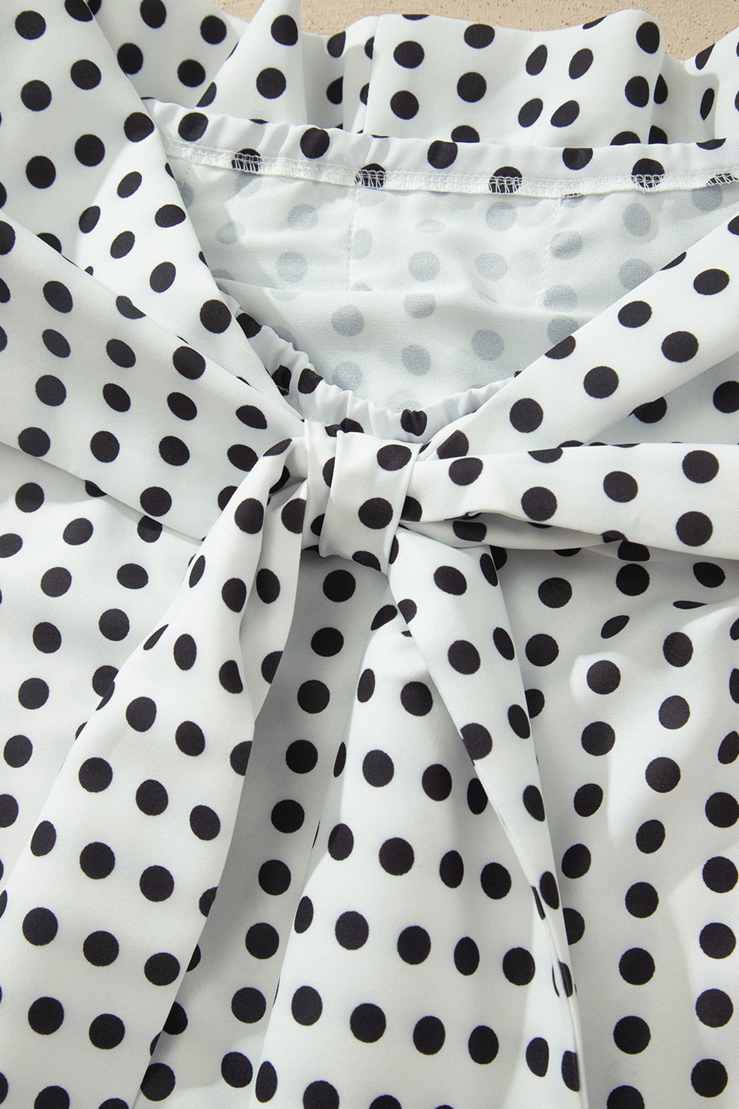 White Polka Dot Off Shoulder Bow Knot Short Sleeve Blouse