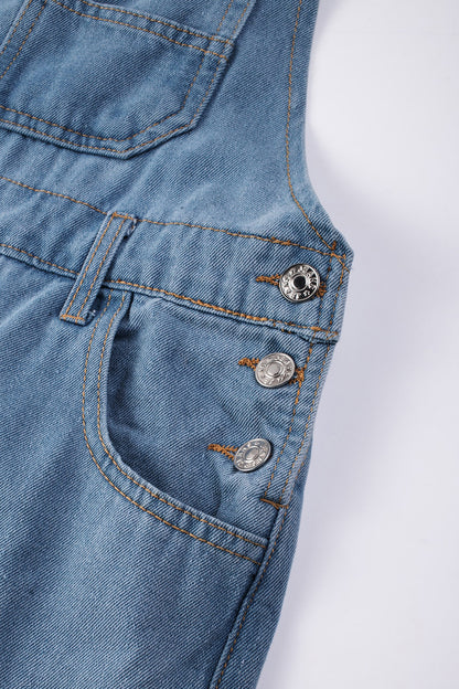 Dark Blue Retro Bib Pocket Buckle Straps Casual Denim Jumpsuit