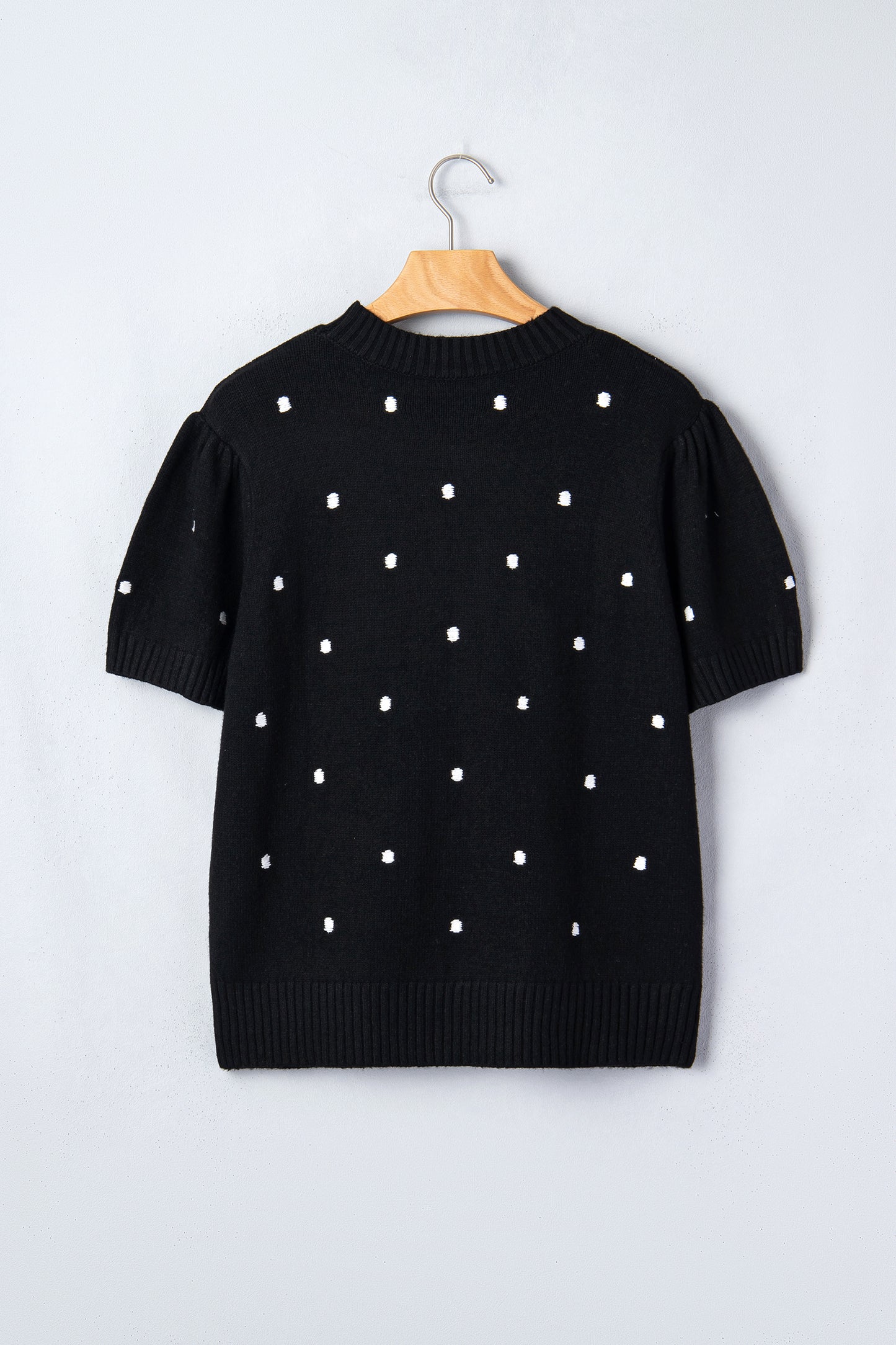 Black Elegant Polka Dot Bubble Short Sleeve Sweater