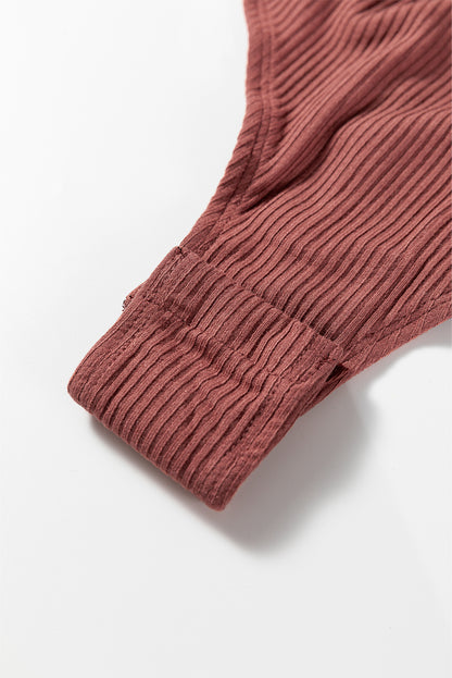 Black Ribbed Long Sleeve Crew Neck Solid Color Bodysuit