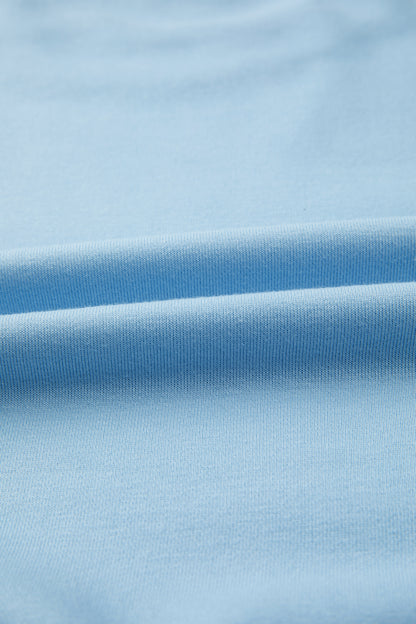 Mist Blue Solid Color Loose Tee Drawstring Wide Leg Pants 2pcs Outfit