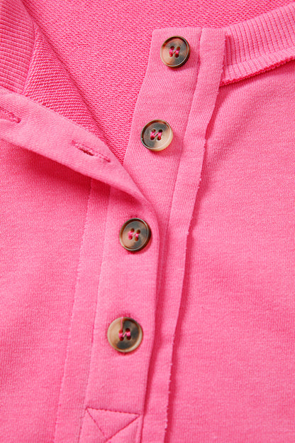 Bright Pink Plus Size Henley Drop Shoulder Pullover and Jogger Pants Two Piece Set