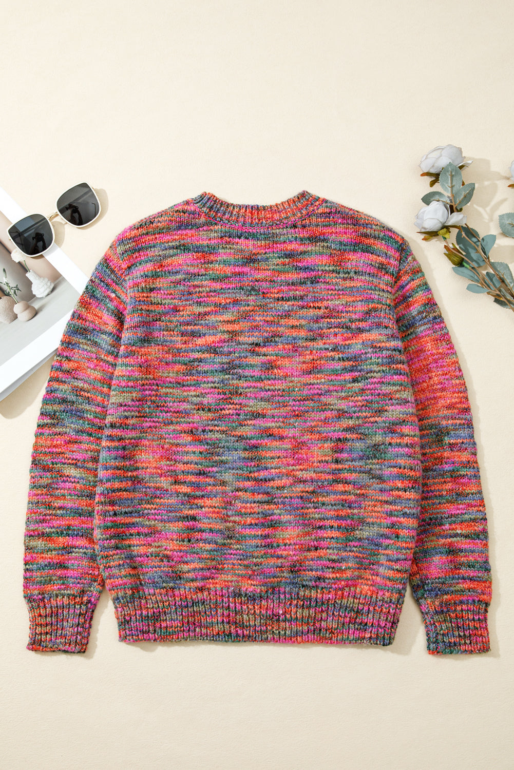 Purple Space Dye Yarn Crew Neck Sweater