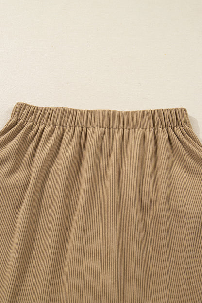 Camel Corduroy Buttoned Front Faux Pockets Mini Skirt