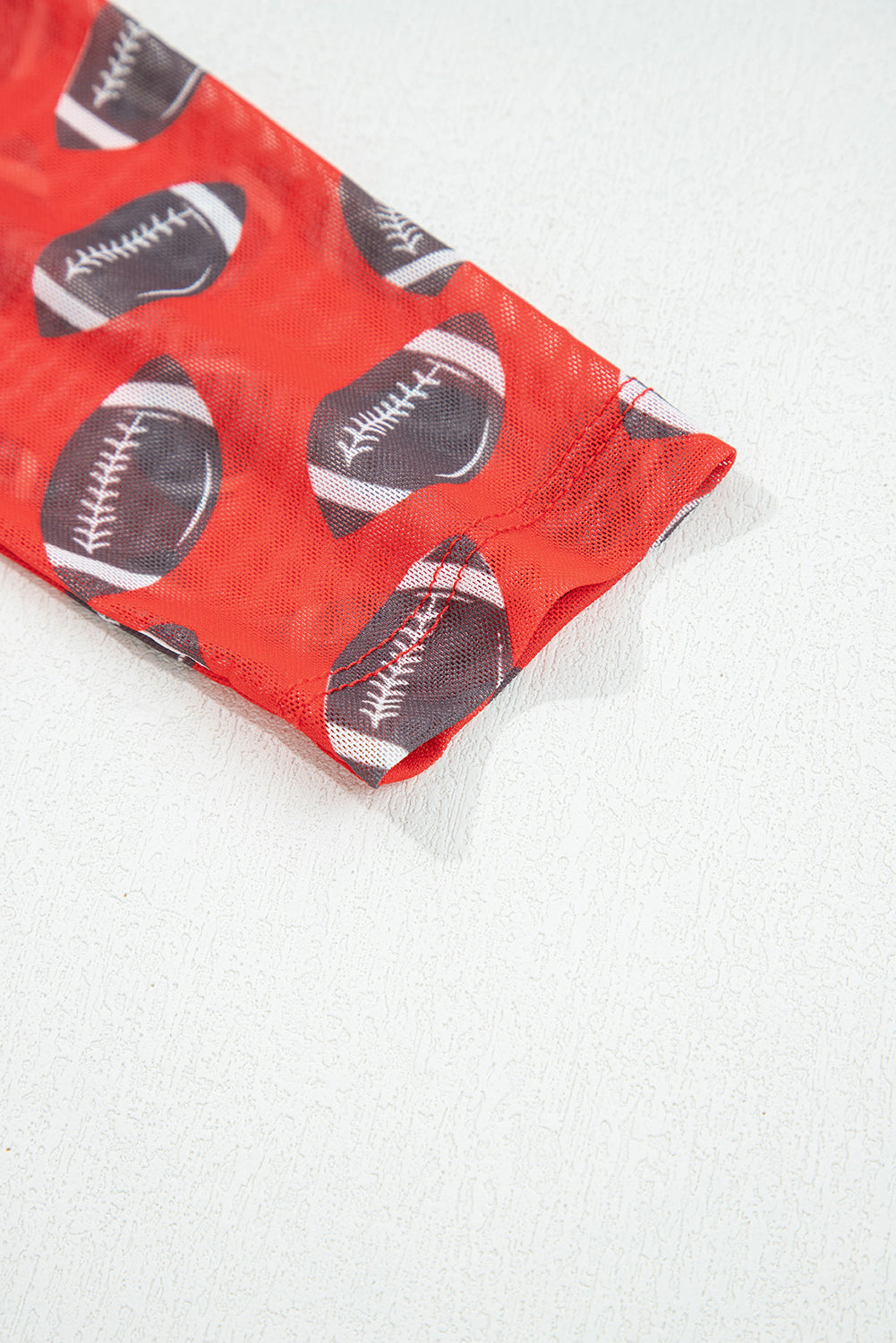 Red Game Day Rugby Mesh Sheer Long Sleeve Top
