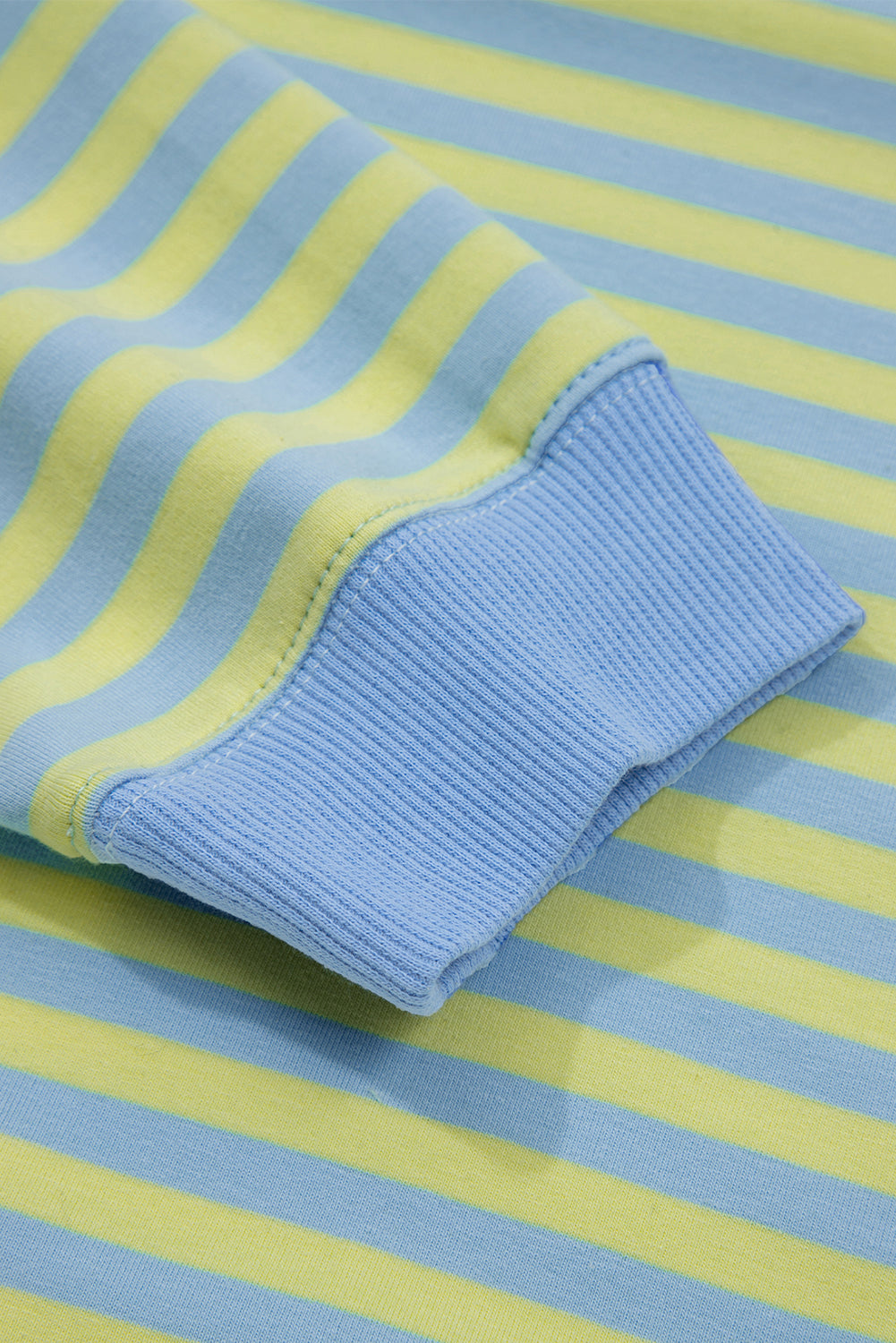 Yellow Stripe Color Block Detail Long Sleeve Pullover Elastic Waist Pull On Shorts 2pcs Set