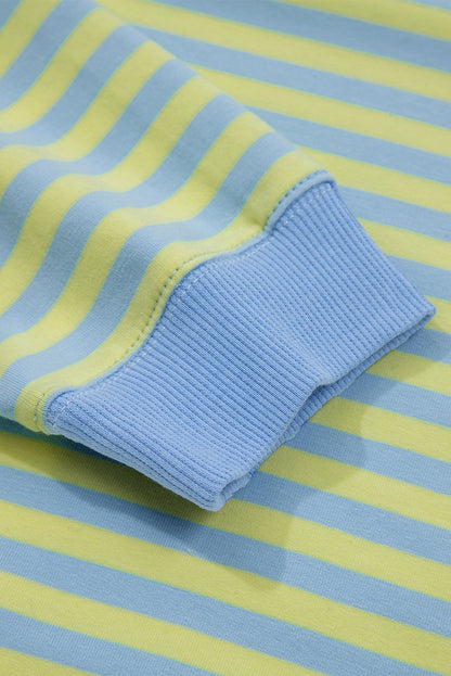 Yellow Stripe Color Block Detail Long Sleeve Pullover Elastic Waist Pull On Shorts 2pcs Set