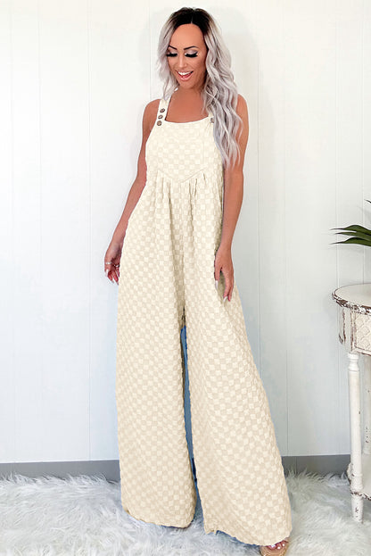 Beau Blue Checkered Pocketed High Waist Wide Leg Overall
