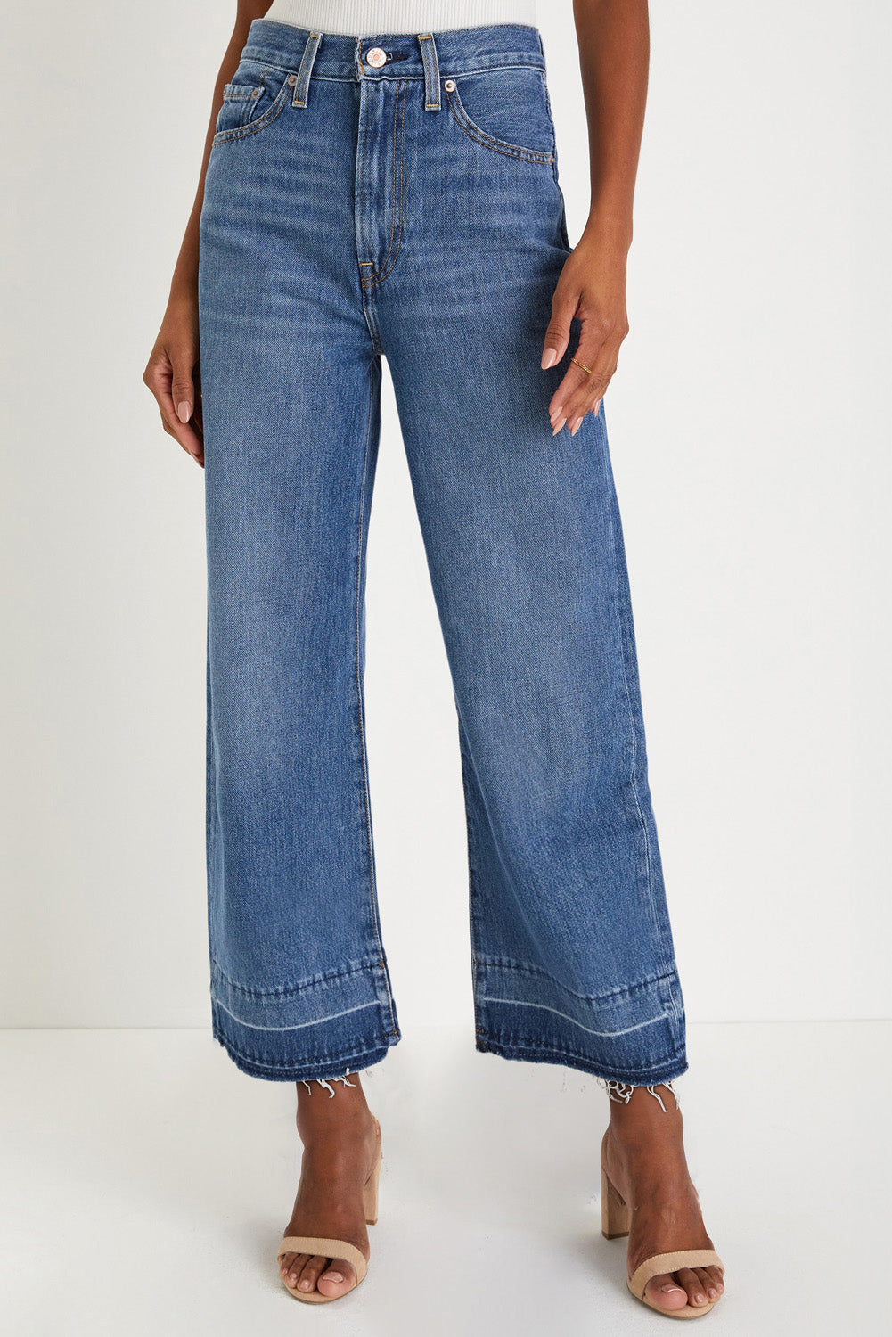 Dusk Blue Raw Hem Straight Leg Loose High Waist Jeans