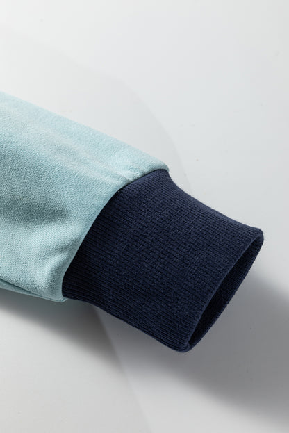 Iceland Blue Contrast Edge Colorblock Patchwork Crop Sweatshirt
