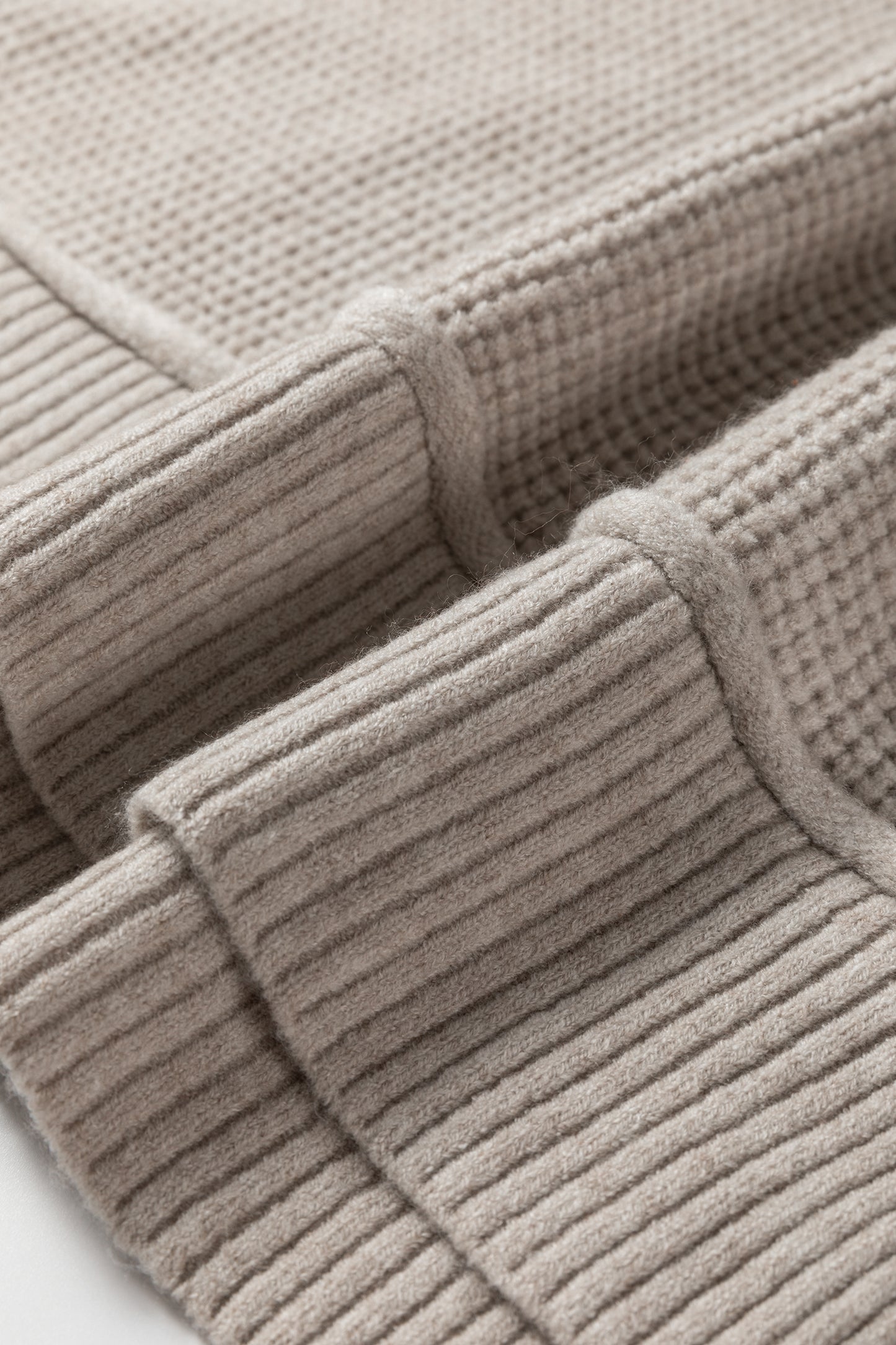 Gray Morn Waffle Texture Knit Ribbed High Neck Drop Shoulder Sweater