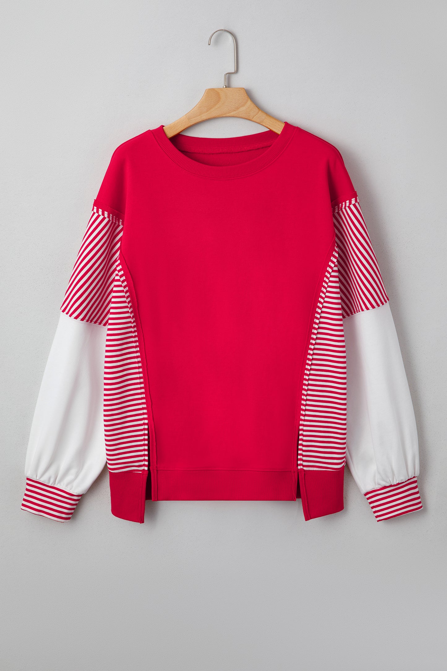 Dark Blue Striped Patchwork Sleeve Colorblock Sweatshirt