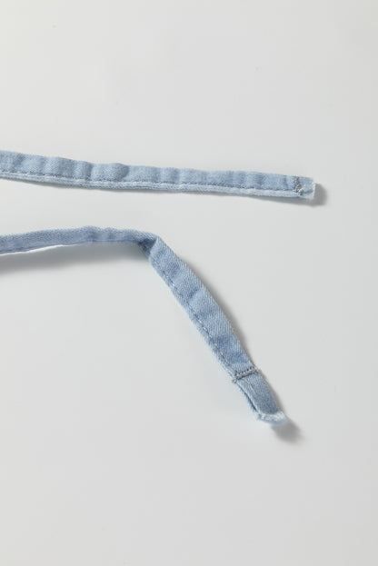 Sky Blue Stripe Chambray Wide Leg Tied Elastic Waist Trousers