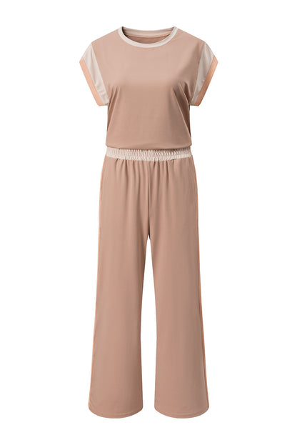 Navy Blue Color Block Detail Casual Two-piece Set