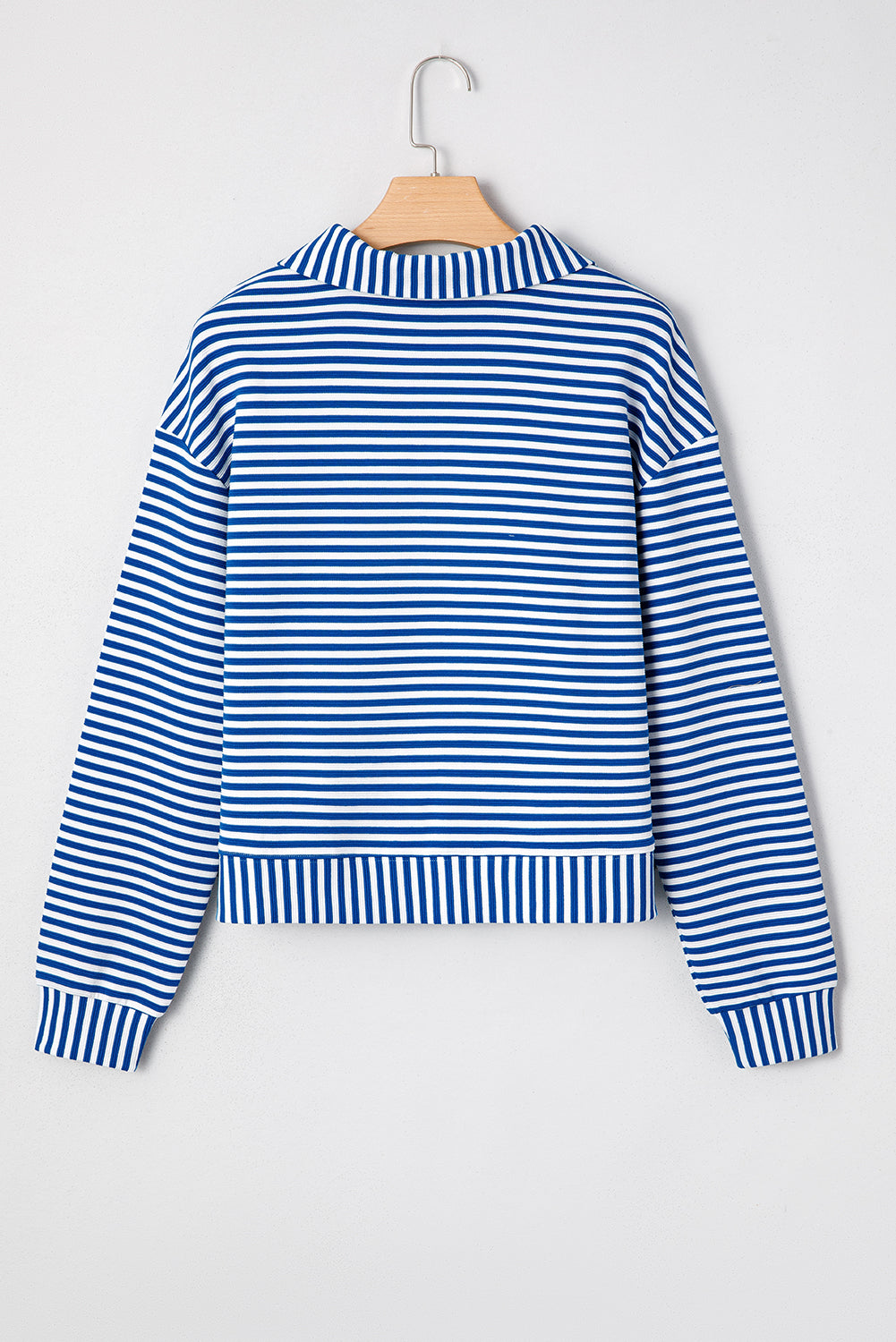 Green Stripe Quarter Zip Collar Pullover Long Sleeve Top