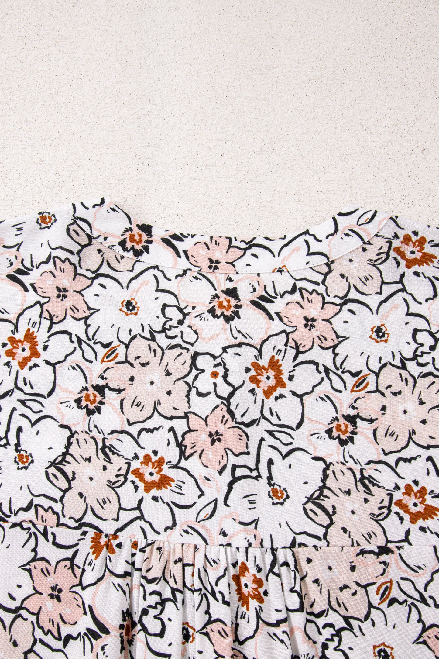 Khaki Bold Floral Print Frilled Puff Sleeve Button Down Shirt