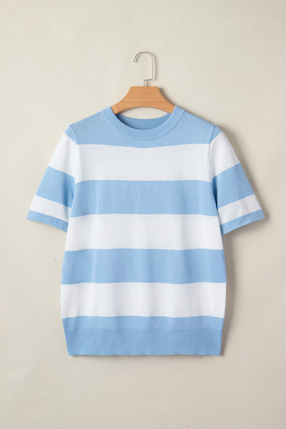 Black Stripe Colorblock Striped Knitted T shirt