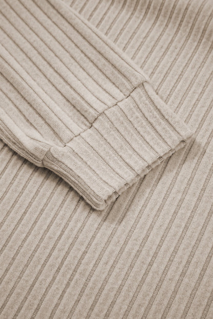 Jet Stream Ribbed Texture Round Neck Long Sleeve Rounded Hem Knit Top