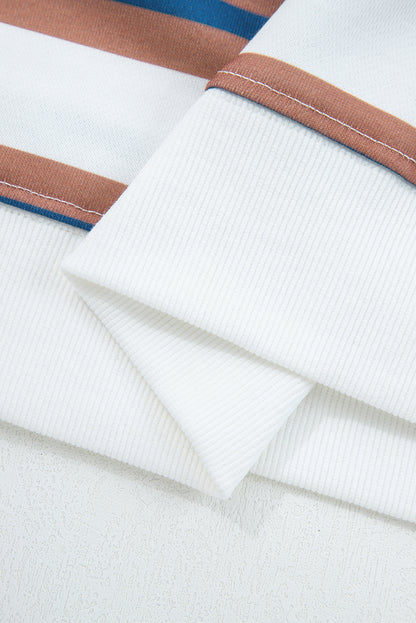 Khaki Stripe Crew Neck Drop Shoulder Pullover Sweatshirt