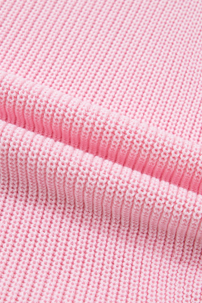 Pink Solid Color Knit V Neck Button Front Sweater Vest