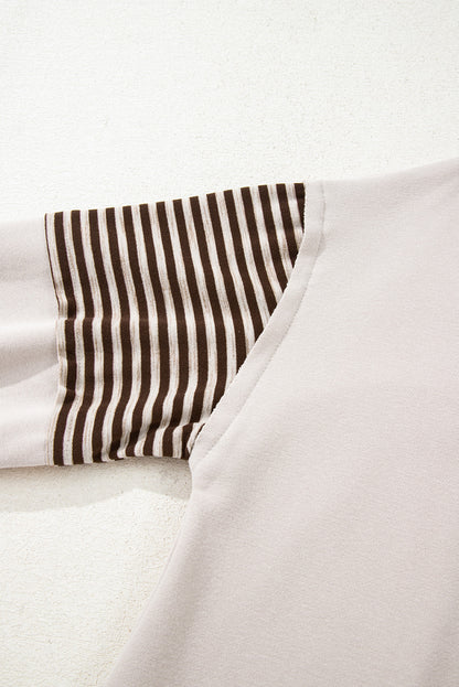 Parchment Striped Colorblock Patchwork Drop Shoulder Sweatshirt