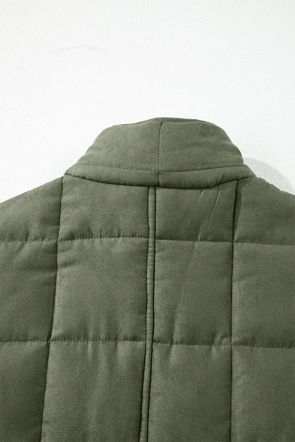 Green Zip-Up Pocket Quilted Jacket