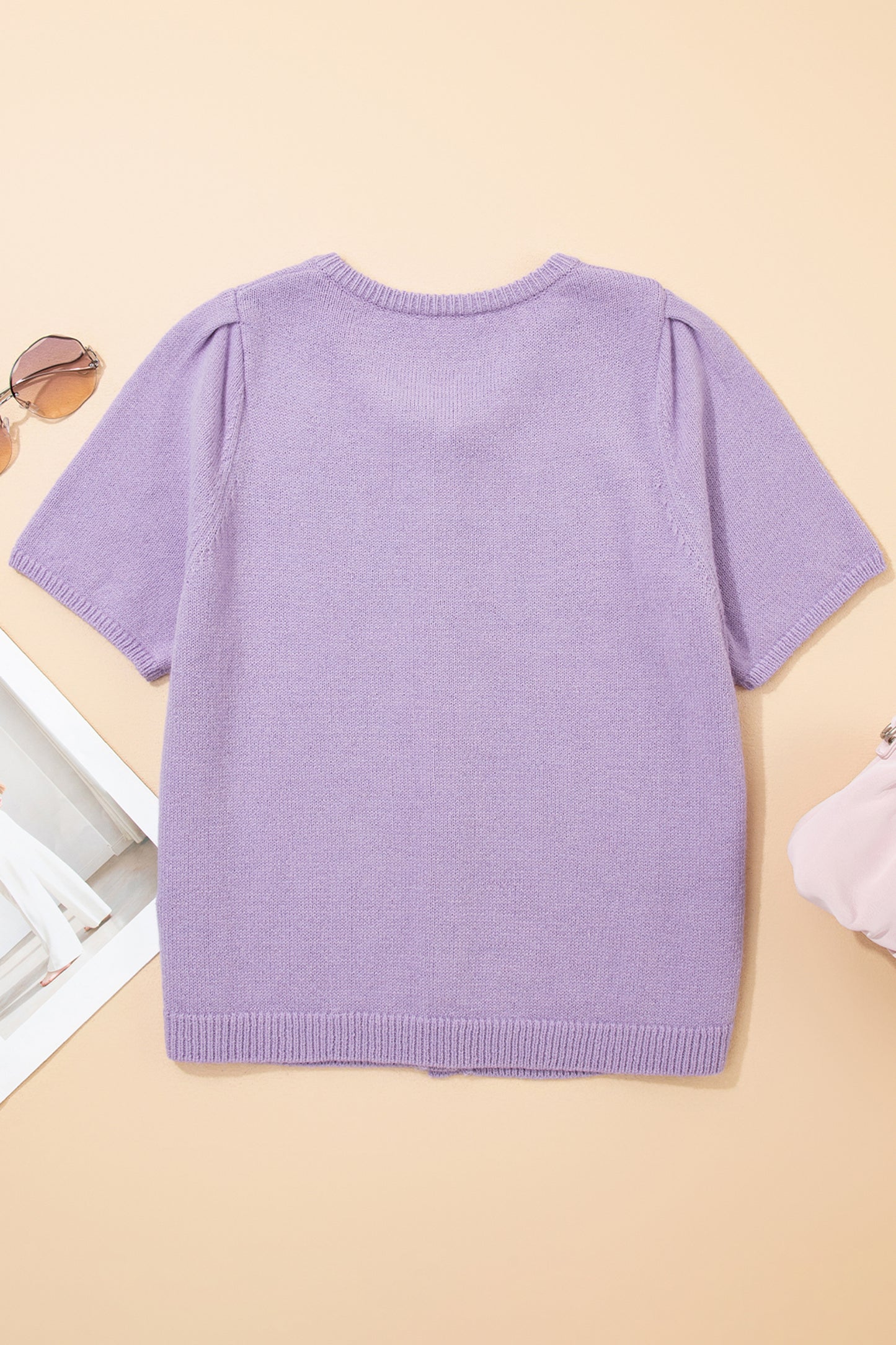 Orchid Petal Short Sleeve Soft Cardigan Sweater T Shirt