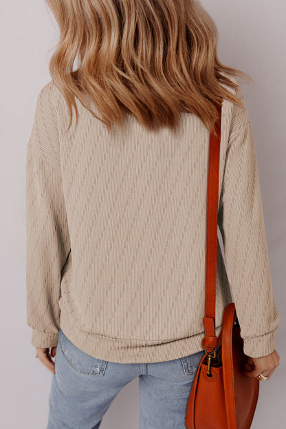 Straw Yellow Solid Color Textured Long Sleeve Top